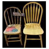 Two Vintage Yellow Wooden Chairs
