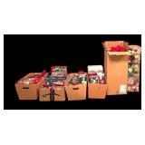 Large Christmas Lot of Boxes, Bags, Decor, Ribbons, Wrapping Pater and More