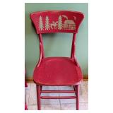 Pair of Red Painted Vintage Wood Chairs