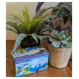 Decorative Faux Plants and Pair of Small Planters