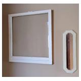 Vintage Painted Wood Window and Small Decorative Mirror