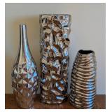 Three Large Ceramic Silver Vases
