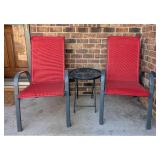 Pair of Red Patio Chairs and Side Table