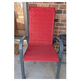 Pair of Red Patio Chairs and Side Table