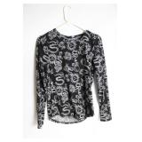 Bohemian Long Sleeve Top with White Snake and Sun Print Design - Size L