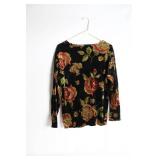 Floral Patterned Velvet Long Sleeve Blouse
