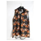 Floral Sleeveless Button-Down Top with High Collar
