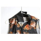 Floral Sleeveless Button-Down Top with High Collar
