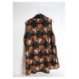 Floral Sleeveless Button-Down Top with High Collar
