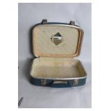 Vintage Blue Train Case with Interior Mirror