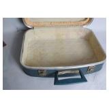 Vintage Blue Train Case with Interior Mirror