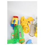 Collection of Vintage Plastic Toy Cars and Playsets