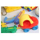 Collection of Vintage Plastic Toy Cars and Playsets