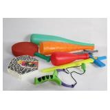 Collection of Toy Bats, Swords, and Paddle Set