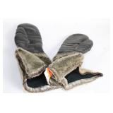 Pair of Leather and Faux Fur Mittens