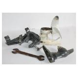 Vintage Outboard Motor Parts Set with Rustic Wrench