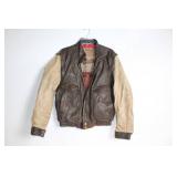 Vintage Leather Aviator Jacket with Beige Sleeves