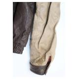 Vintage Leather Aviator Jacket with Beige Sleeves