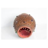 Handcrafted Terracotta Decorative Lantern with Colored Glass Accents