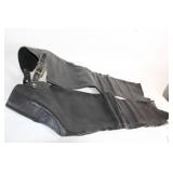 Used Black Leather Motorcycle Chaps with Adjustable Straps