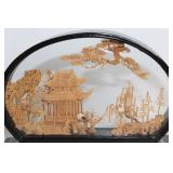 Intricate Chinese Cork Diorama in Glass Display