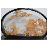 Intricate Chinese Cork Diorama in Glass Display