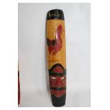 Set of 2 Jamaican Hand-Carved Wooden Wall Masks with Rooster Design