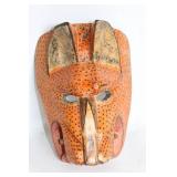 Hand-Carved Wooden Jaguar Mask with Intricate Details
