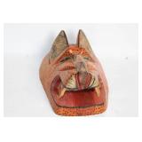 Hand-Carved Wooden Jaguar Mask with Intricate Details