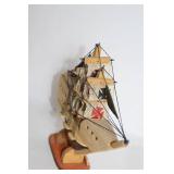 Handcrafted Wooden Ship Model from Cancun, Mexico 8-inch