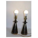 Pair of Vintage Striped Table Lamps with Bulbs