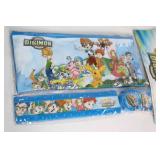 Set of 3 Yellow School Bus Model Toys with Digimon Study Kit