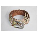 Braided Leather Belt with Floral Accents