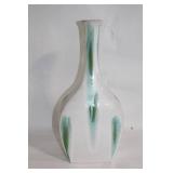 Tall Mid-Century Ceramic Vase with Green and White Glaze