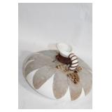 Decorative Round Vase with Natural Feather Design - Artist Signed