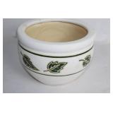 White Ceramic Planter Pot with Green Leaf Design