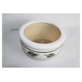 White Ceramic Planter Pot with Green Leaf Design