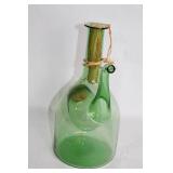 Vintage Green Blown Glass Wine Decanter with Wicker Accents
