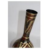 Vintage Brass and Enamel Vase with Intricate Patterns