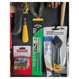 Collection of Mixed Hand Tools and Accessories including Screwdriver Set, Knife, and Siphon Pump