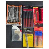Assorted Hand Tools and Accessories Set including Drill Bits, Screwdrivers, and More