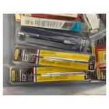 Assorted Hand Tools and Accessories in Storage Bin