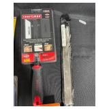 Assorted Hand Tools and Accessories in Storage Bin