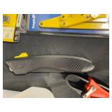 Assorted Hand Tools and Accessories in Storage Bin