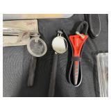 Assorted Hand Tools and Accessories in Storage Bin