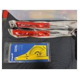 Assorted Hand Tools and Accessories in Storage Bin