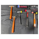 Assorted Collection of Hand Tools Including Hammers, Torque Wrench Attachments, and Pliers