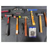 Assorted Collection of Hand Tools Including Hammers, Torque Wrench Attachments, and Pliers