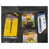 Assorted Tool Collection with Knives, Reamers, Sharpener, and Iron Stand