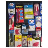 Large Collection of Fishing Lures, Spinners, and Sharpening Tools